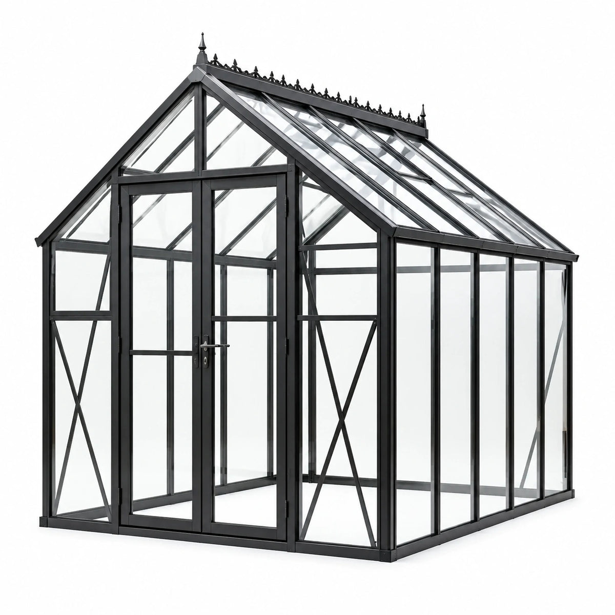 Serre de jardin victorienne en aluminium noir avec panneaux transparents, 250 × 190 × 220 cm