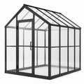 Serre de jardin contemporaine en aluminium noir et polycarbonate transparent, 190 × 190 × 195 cm, avec porte battante