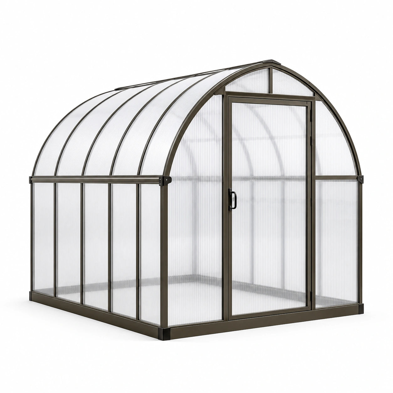 Serre de jardin arquée en aluminium marron et polycarbonate translucide, 190 × 190 × 195 cm, avec porte frontale