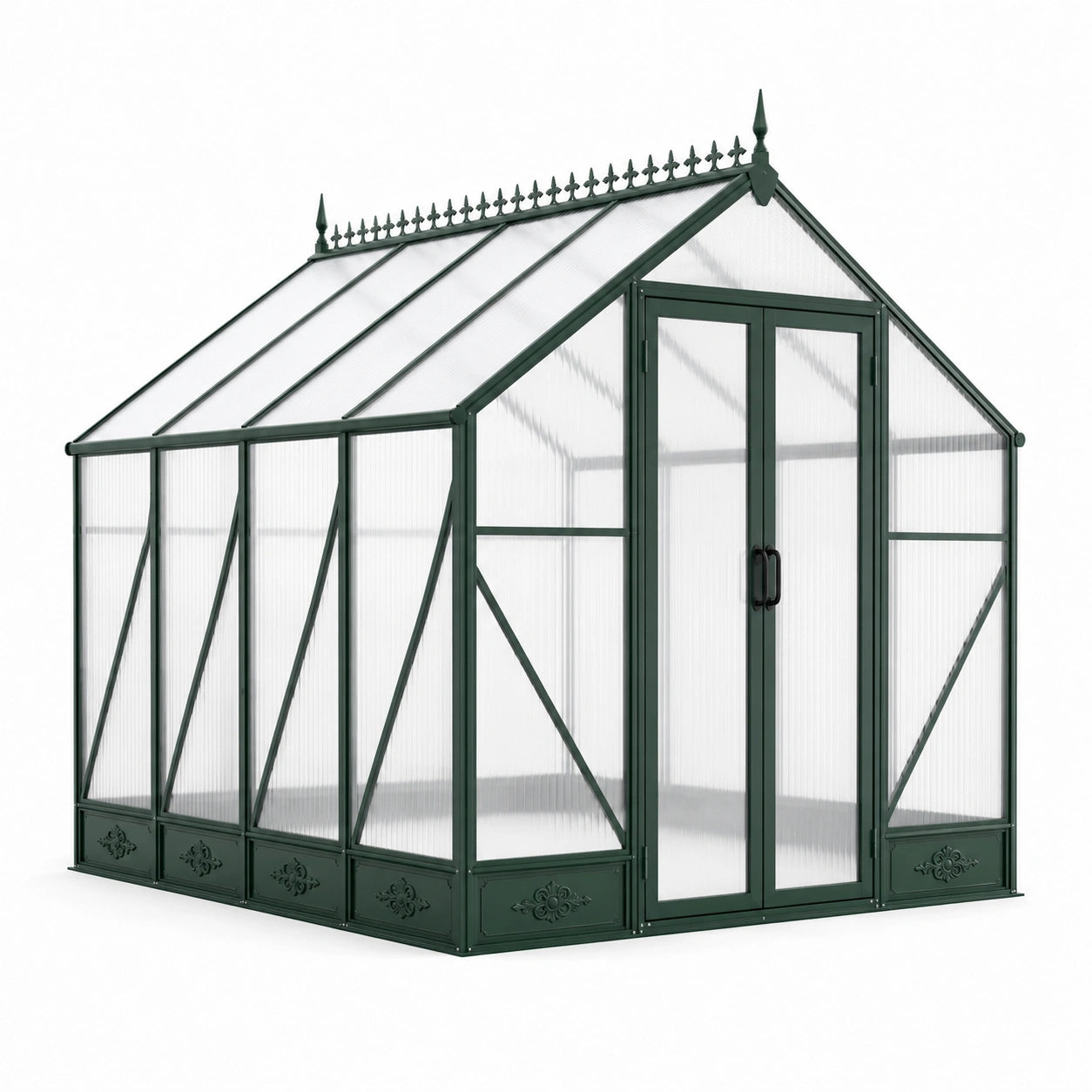Serre de jardin classique en aluminium vert foncé et polycarbonate translucide, double porte, 250 × 190 × 230 cm