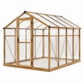 Serre de jardin en bois brun avec panneaux transparents et porte battante, 244 × 185 × 220 cm