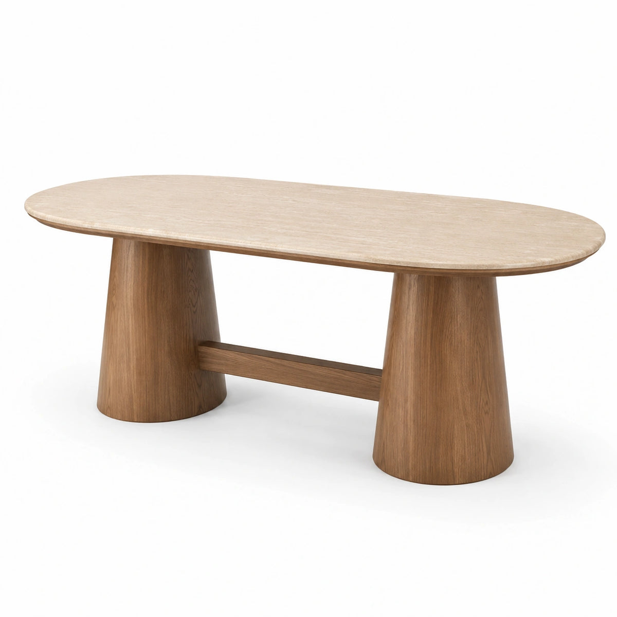Table à manger ovale contemporaine 180 × 90 × 75 cm, beige effet pierre et brun effet bois