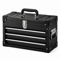 Coffre à outils portable noir et argenté avec 3 tiroirs et compartiment supérieur, 52 × 22 × 36 cm