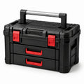 Boîte de rangement rigide avec 2 tiroirs et poignée rabattable, noire, rouge et argentée, 55 × 35 × 42 cm