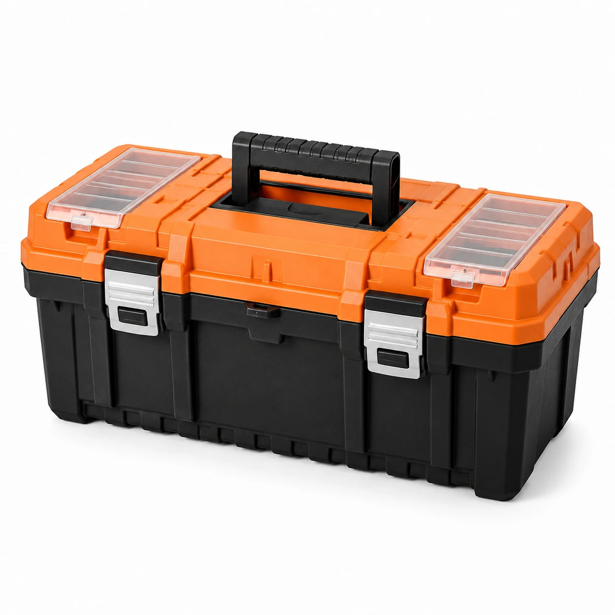 Boîte à outils portable avec compartiments, orange et noire, 55 × 28 × 27 cm