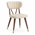 Chaise rétro moderne rembourrée en similicuir beige avec pieds en bois brun et embouts dorés, 54 × 58 × 82 cm