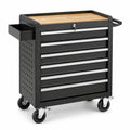 Servante d'atelier mobile noire à 6 tiroirs avec plateau en bois, bac latéral et 4 roulettes – 92 × 46 × 88 cm