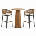 Ensemble de bar 3 pièces marron, beige et noir avec table ronde Ø 80 × H 105 cm et 2 tabourets L 58 × P 58 × H 104 cm