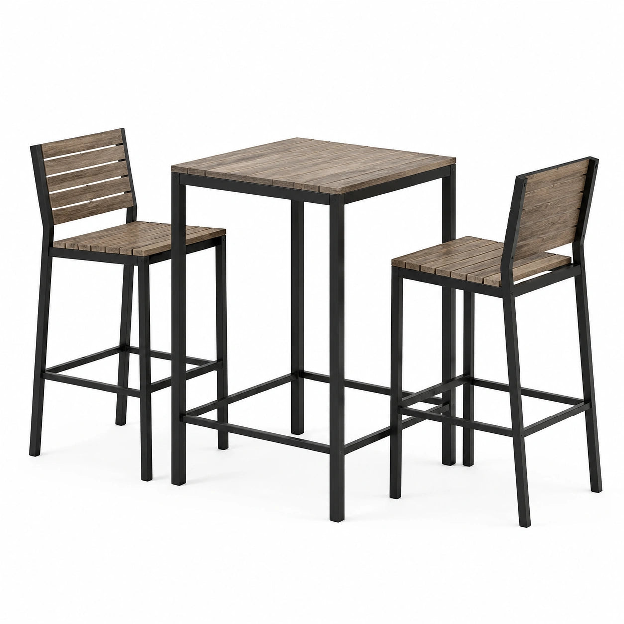 Ensemble de bar 3 pièces, table haute 100 × 60 × 90 cm et 2 chaises, marron effet bois et noir