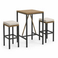 Ensemble 3 pièces avec table haute 60 × 60 × 90 cm et 2 tabourets 38 × 38 × 65 cm, noir, brun et beige