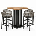 Ensemble de jardin 5 pièces marron, noir et gris avec table haute 90 × 90 × 105 cm et 4 tabourets 56 × 57 × 98 cm