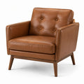 Fauteuil rétro 1 place marron aspect cuir, pieds en bois, 86 × 82 × 85 cm