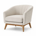 Fauteuil contemporain 1 place en tissu beige avec piètement en bois naturel, 82 × 78 × 79 cm