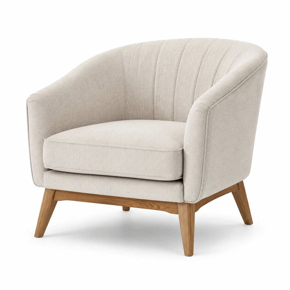Fauteuil contemporain 1 place en tissu beige avec piètement en bois naturel, 82 × 78 × 79 cm