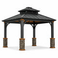 Pavillon de jardin noir, brun et gris 400 × 300 × 330 cm avec toit rigide ventilé
