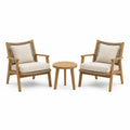 Ensemble de jardin 3 pièces en bois naturel, corde beige et coussins écrus – 2 fauteuils 72 × 79 × 89 cm et table ronde Ø 55 × 48 cm