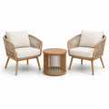 Ensemble 3 pièces en bois naturel et corde tressée beige – 2 fauteuils 72 × 76 × 80 cm et table ronde Ø 55 × 48 cm