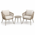 Salon de jardin 3 pièces beige, taupe et écru avec 2 fauteuils 68 × 70 × 82 cm et table ronde Ø 50 × 45 cm